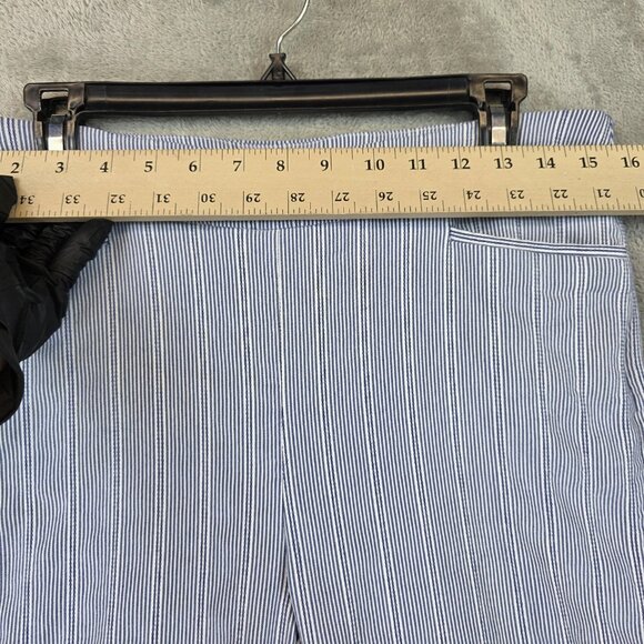 Chico's Pants Womens 8 Blue White Striped Straight Leg Stretch Side Slit Hem - Picture 2 of 14